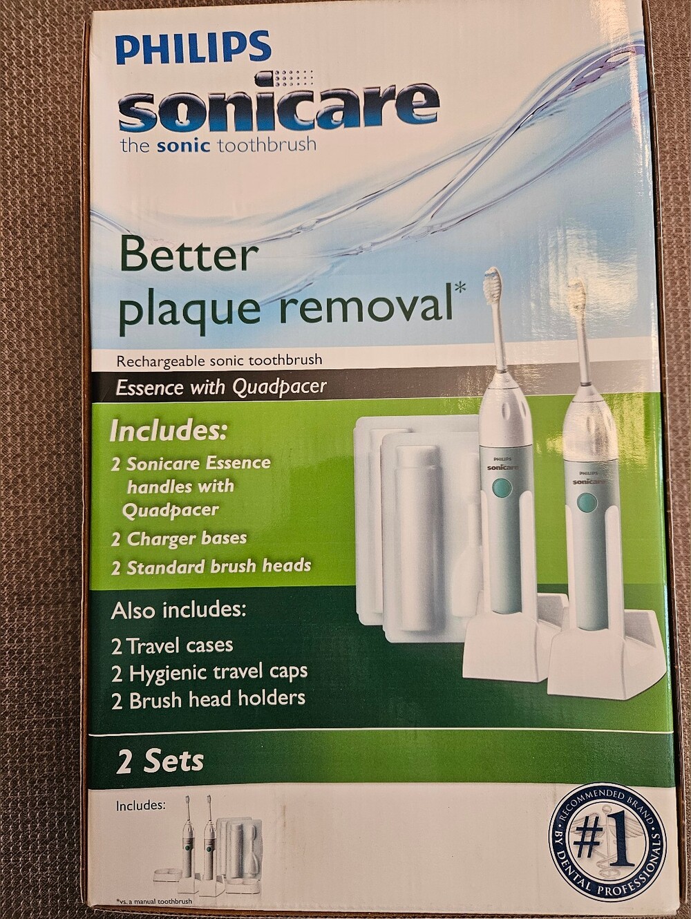 Philips Sonicare Essence with Quadpacer Rechargeable Sonic Toothbrush 2 pack-NEW